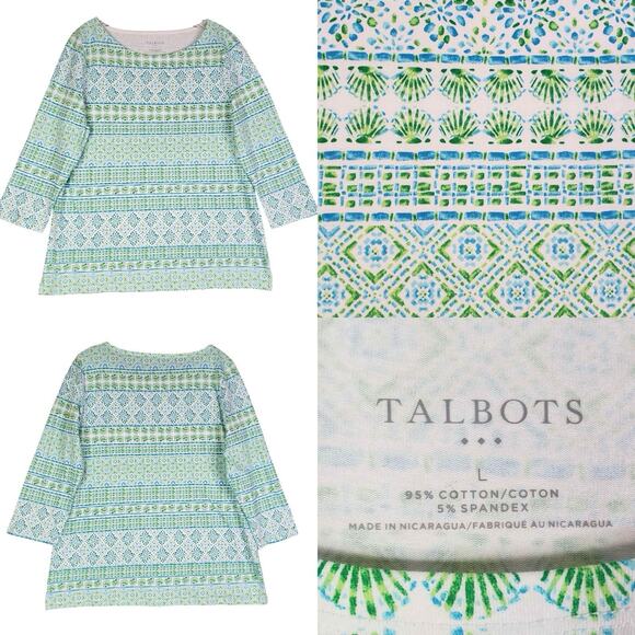 Talbots Tunic Top Size Large L Women’s Popover Blouse Stretch Blue Green - Picture 1 of 8